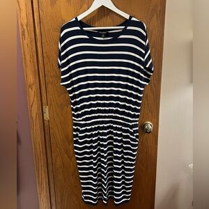 Banana Republic Navy & White Striped Midi Dress